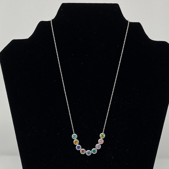 Beautiful Multi Colored Gemstone Silver Chain Necklace, Birthstones - Picture 2 of 9